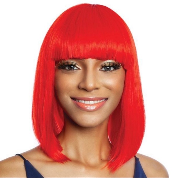 NWT-  NEON ORANGE STRAIGHT ROUNDED CHINA BANG BOB by - Mane Concept Futura - Picture 7 of 7